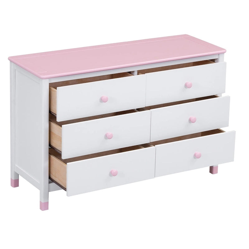 Comò a 6 cassetti, Crema / Bianco / Bianco+Rosa, per 1 Persona