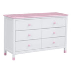 Comò a 6 cassetti, Crema / Bianco / Bianco+Rosa, per 1 Persona