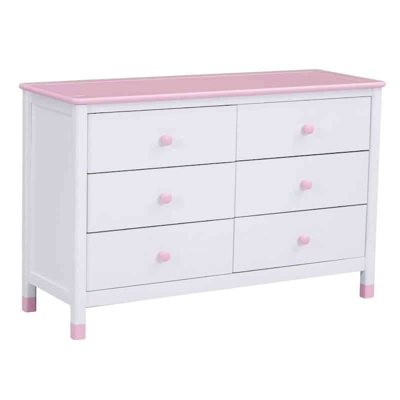 Comò a 6 cassetti, Crema / Bianco / Bianco+Rosa, per 1 Persona