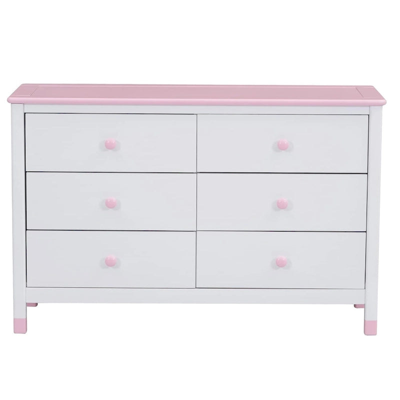 Comò a 6 cassetti, Crema / Bianco / Bianco+Rosa, per 1 Persona