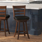 Sgabello da bancone con schienale a pioli Antique Oak/Espresso e nero con seduta girevole, 1 posto