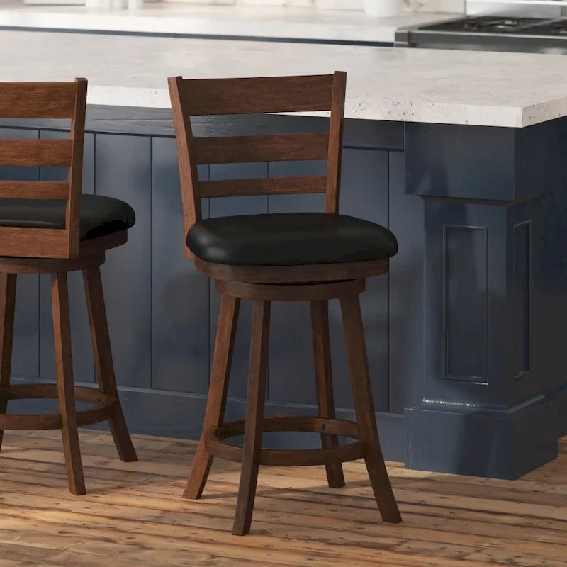 Sgabello da bancone con schienale a pioli Antique Oak/Espresso e nero con seduta girevole, 1 posto