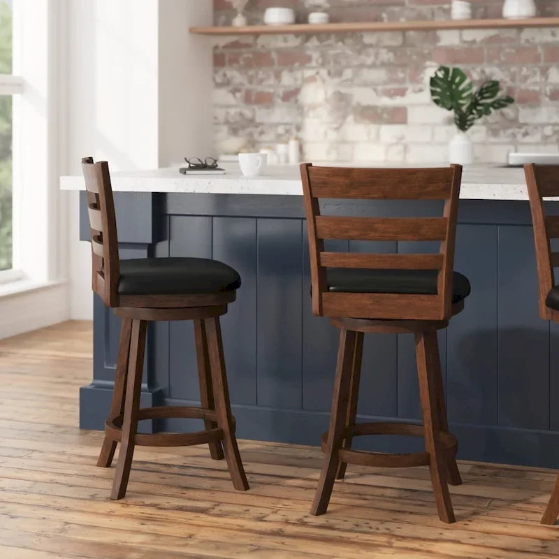 Sgabello da bancone con schienale a pioli Antique Oak/Espresso e nero con seduta girevole, 1 posto