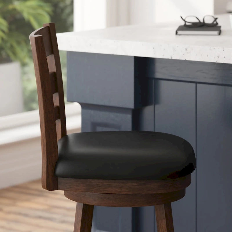 Sgabello da bancone con schienale a pioli Antique Oak/Espresso e nero con seduta girevole, 1 posto