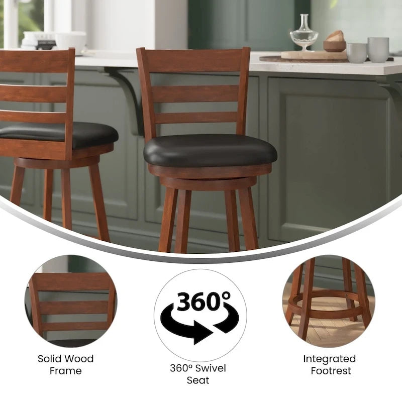 Sgabello da bancone con schienale a pioli Antique Oak/Espresso e nero con seduta girevole, 1 posto