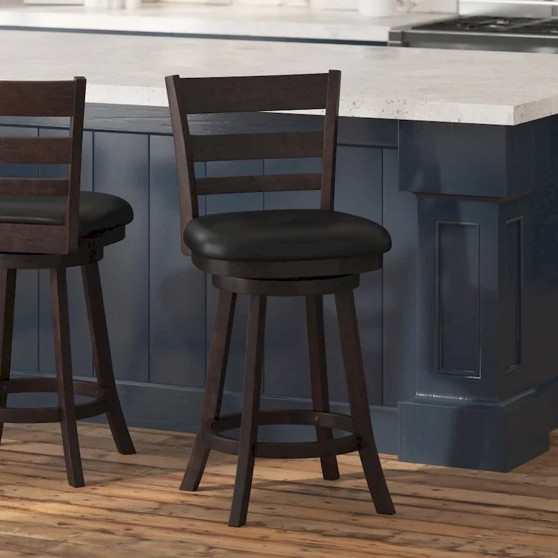 Sgabello da bancone con schienale a pioli Antique Oak/Espresso e nero con seduta girevole, 1 posto