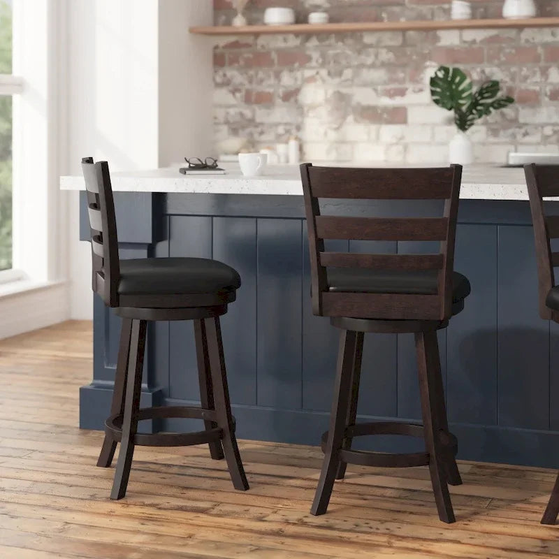 Sgabello da bancone con schienale a pioli Antique Oak/Espresso e nero con seduta girevole, 1 posto