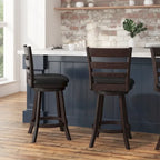 Sgabello da bancone con schienale a pioli Antique Oak/Espresso e nero con seduta girevole, 1 posto