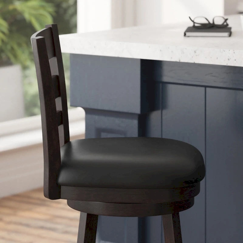 Sgabello da bancone con schienale a pioli Antique Oak/Espresso e nero con seduta girevole, 1 posto