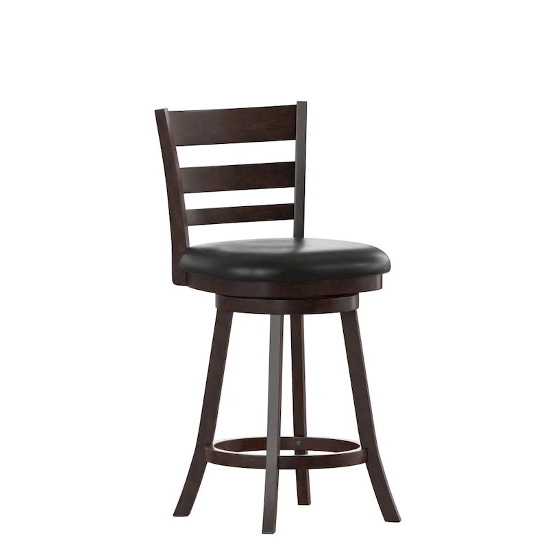 Sgabello da bancone con schienale a pioli Antique Oak/Espresso e nero con seduta girevole, 1 posto