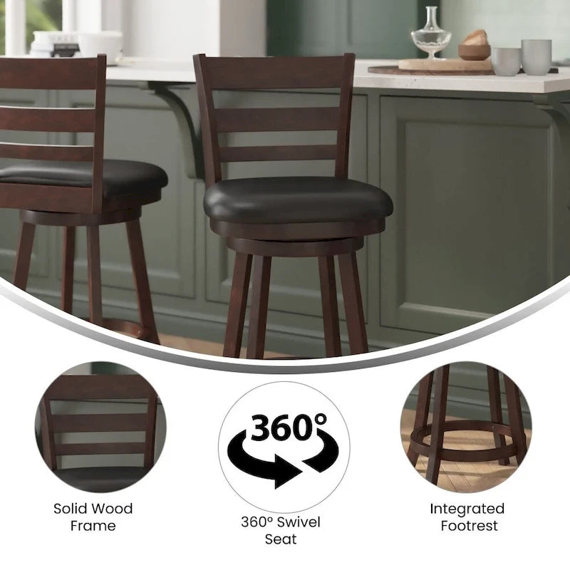 Sgabello da bancone con schienale a pioli Antique Oak/Espresso e nero con seduta girevole, 1 posto
