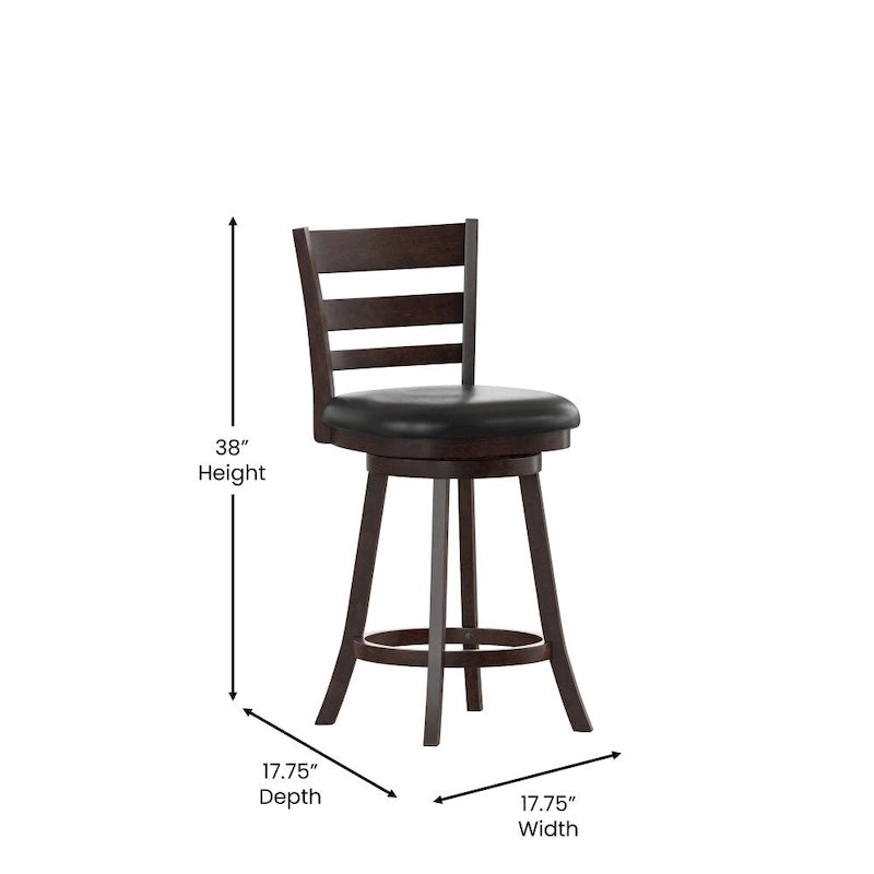 Sgabello da bancone con schienale a pioli Antique Oak/Espresso e nero con seduta girevole, 1 posto