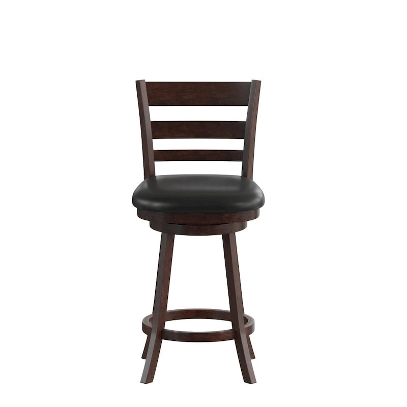 Sgabello da bancone con schienale a pioli Antique Oak/Espresso e nero con seduta girevole, 1 posto