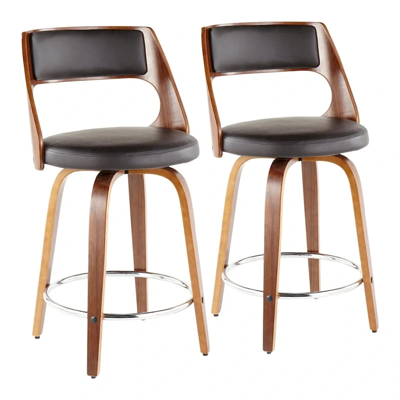 Sgabello da bancone girevole in similpelle con struttura in legno, set da 2