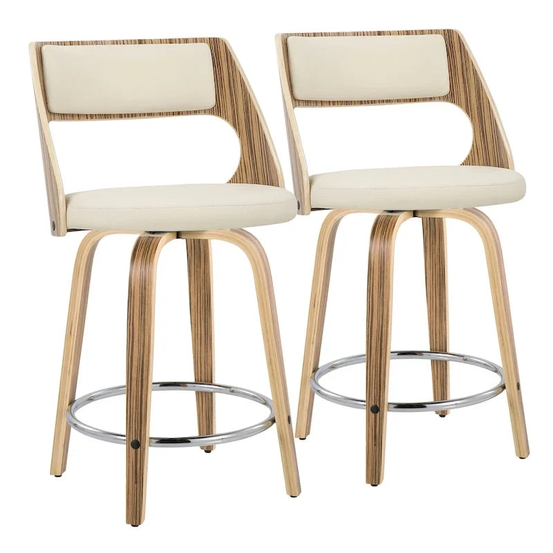 Sgabello da bancone girevole in similpelle con struttura in legno, set da 2