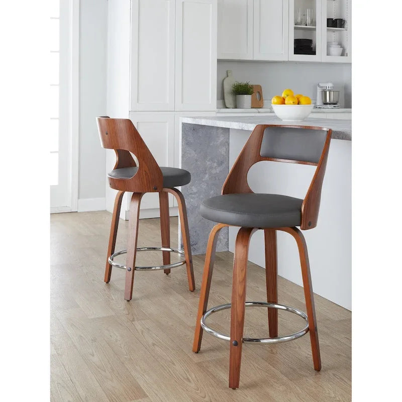 Sgabello da bancone girevole in similpelle con struttura in legno, set da 2