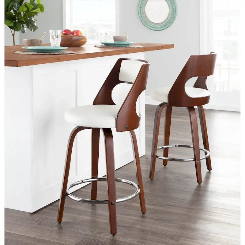 Sgabello da bancone girevole in similpelle con struttura in legno, set da 2