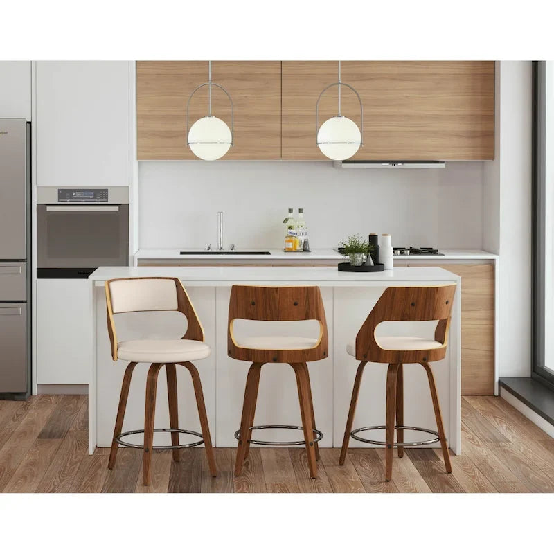 Sgabello da bancone girevole in similpelle con struttura in legno, set da 2
