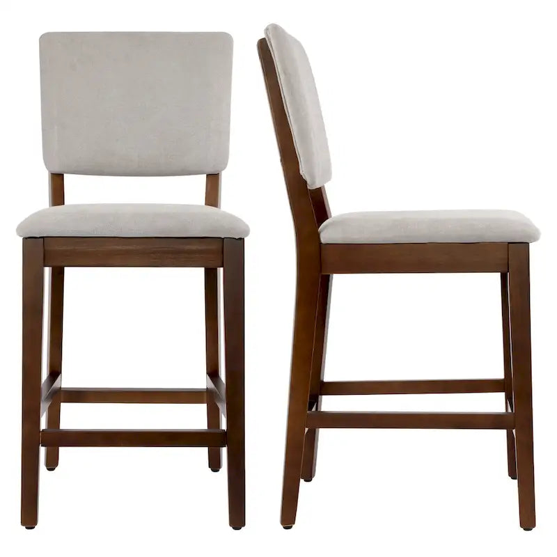 Sgabello da bancone in spugna beige/grigio con schienale, set da 2
