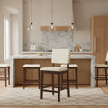 Sgabello da bancone in spugna beige/grigio con schienale, set da 2