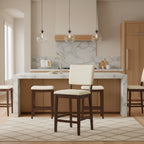 Sgabello da bancone in spugna beige/grigio con schienale, set da 2