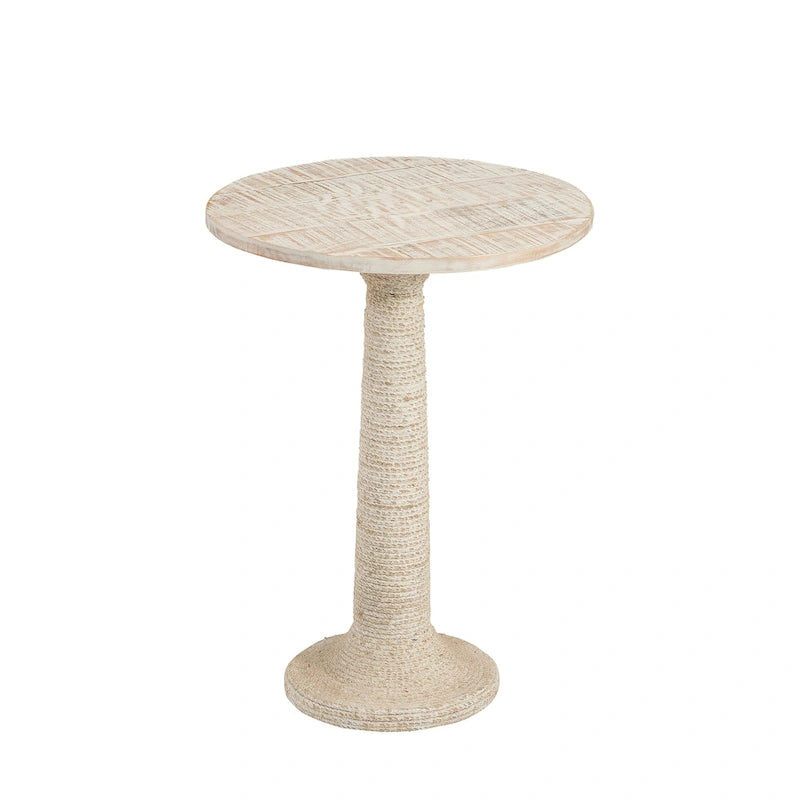 Tavolino rotondo White Wash con base rivestita in juta, 1 pezzo