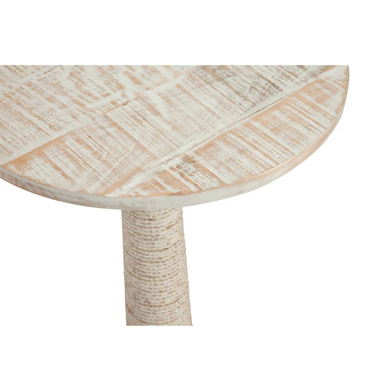 Tavolino rotondo White Wash con base rivestita in juta, 1 pezzo