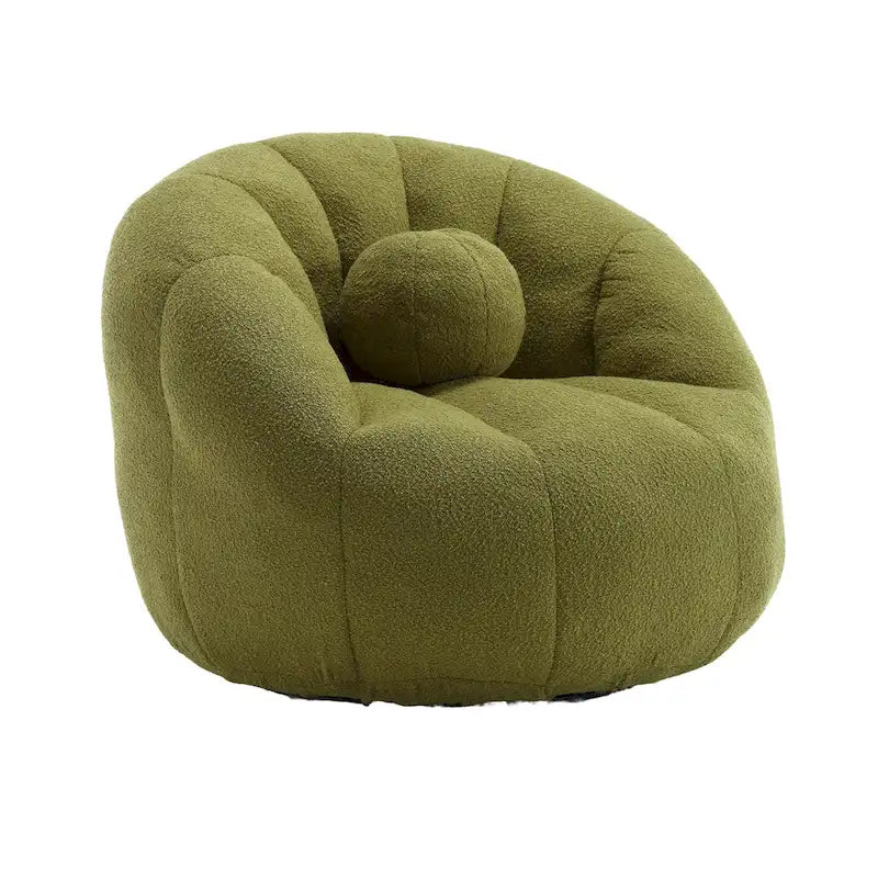 Poltrona Sacco Rotonda in Bouclé Oliva / Grigia / Nera / Beige con Cuscino – Base Fissa e Girevole – 1 Posto