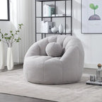 Poltrona Sacco Rotonda in Bouclé Oliva / Grigia / Nera / Beige con Cuscino – Base Fissa e Girevole – 1 Posto