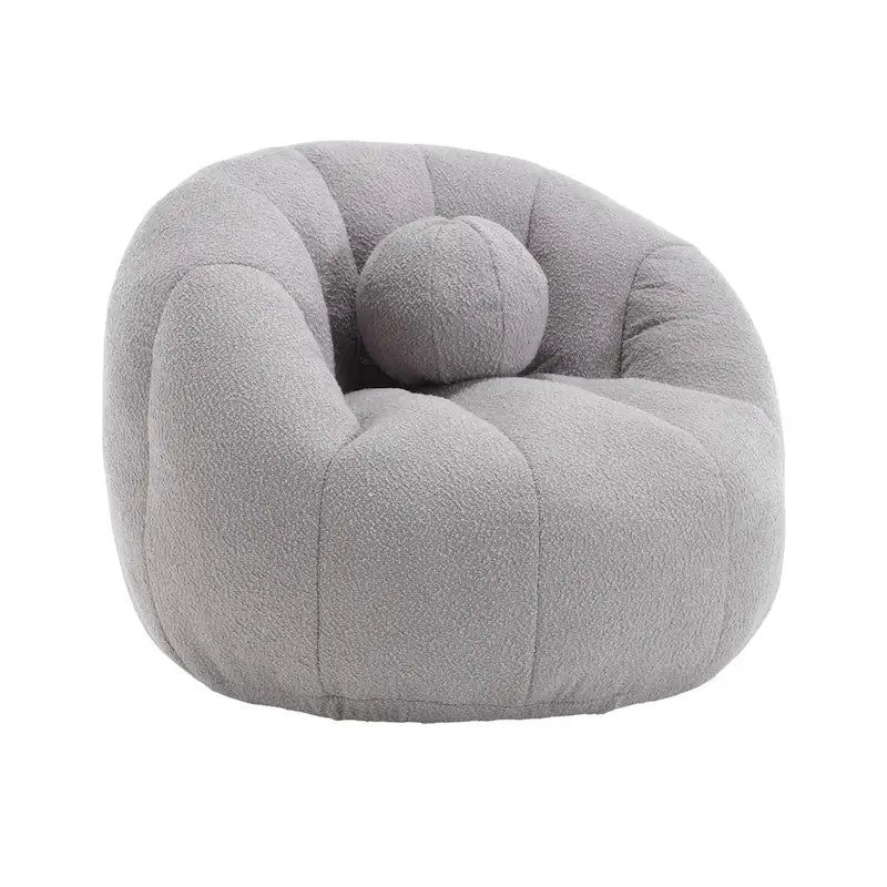 Poltrona Sacco Rotonda in Bouclé Oliva / Grigia / Nera / Beige con Cuscino – Base Fissa e Girevole – 1 Posto
