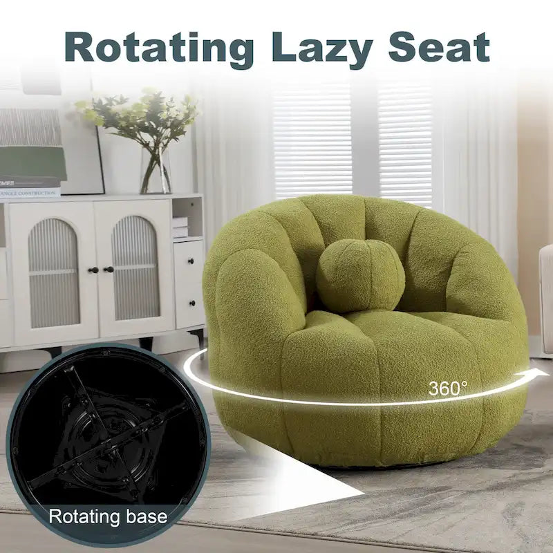 Poltrona Sacco Rotonda in Bouclé Oliva / Grigia / Nera / Beige con Cuscino – Base Fissa e Girevole – 1 Posto
