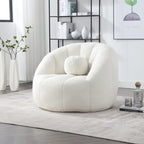 Poltrona Sacco Rotonda in Bouclé Oliva / Grigia / Nera / Beige con Cuscino – Base Fissa e Girevole – 1 Posto