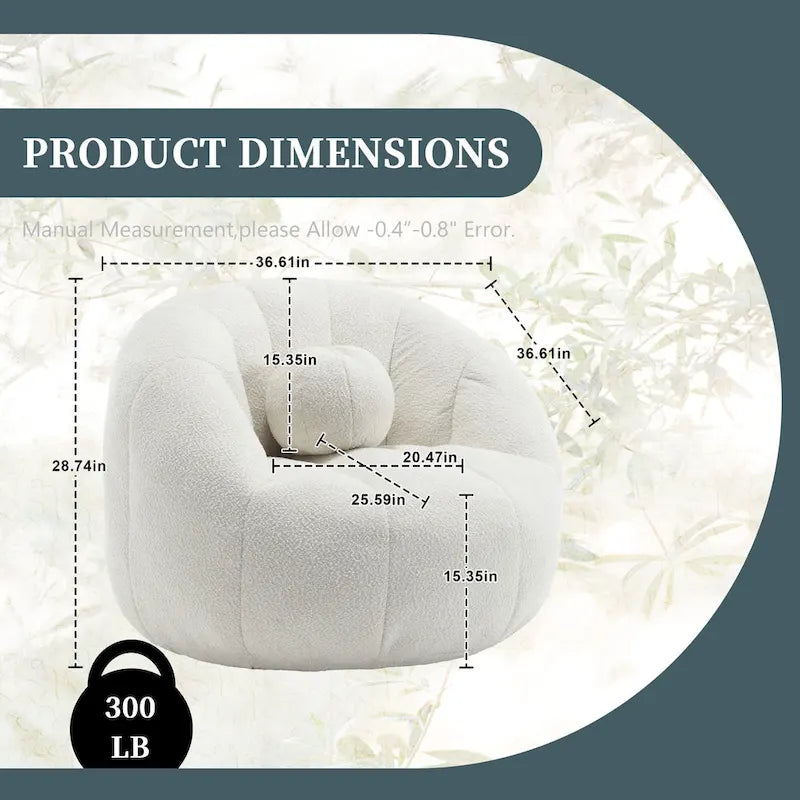 Poltrona Sacco Rotonda in Bouclé Oliva / Grigia / Nera / Beige con Cuscino – Base Fissa e Girevole – 1 Posto