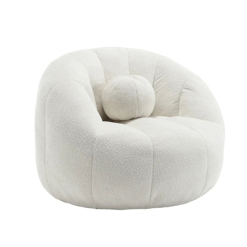 Poltrona Sacco Rotonda in Bouclé Oliva / Grigia / Nera / Beige con Cuscino – Base Fissa e Girevole – 1 Posto