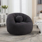 Poltrona Sacco Rotonda in Bouclé Oliva / Grigia / Nera / Beige con Cuscino – Base Fissa e Girevole – 1 Posto