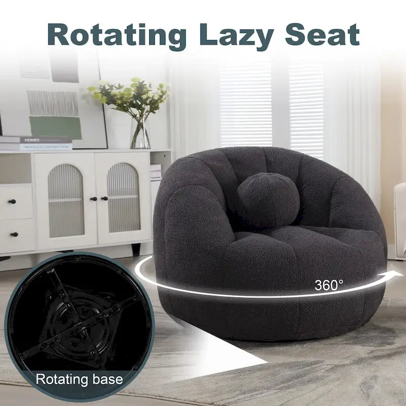 Poltrona Sacco Rotonda in Bouclé Oliva / Grigia / Nera / Beige con Cuscino – Base Fissa e Girevole – 1 Posto