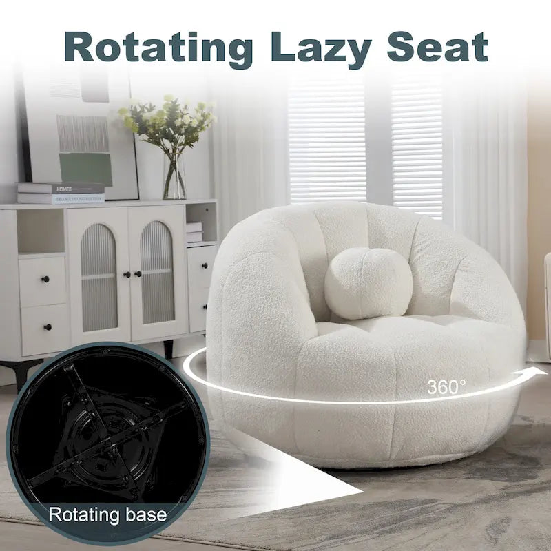 Poltrona Sacco Rotonda in Bouclé Oliva / Grigia / Nera / Beige con Cuscino – Base Fissa e Girevole – 1 Posto