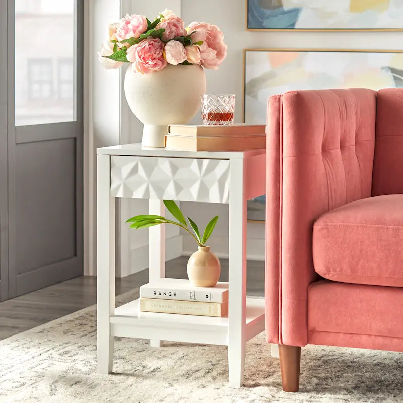 Tavolino con cassetto e ripiano grigio antracite/bianco, per 1