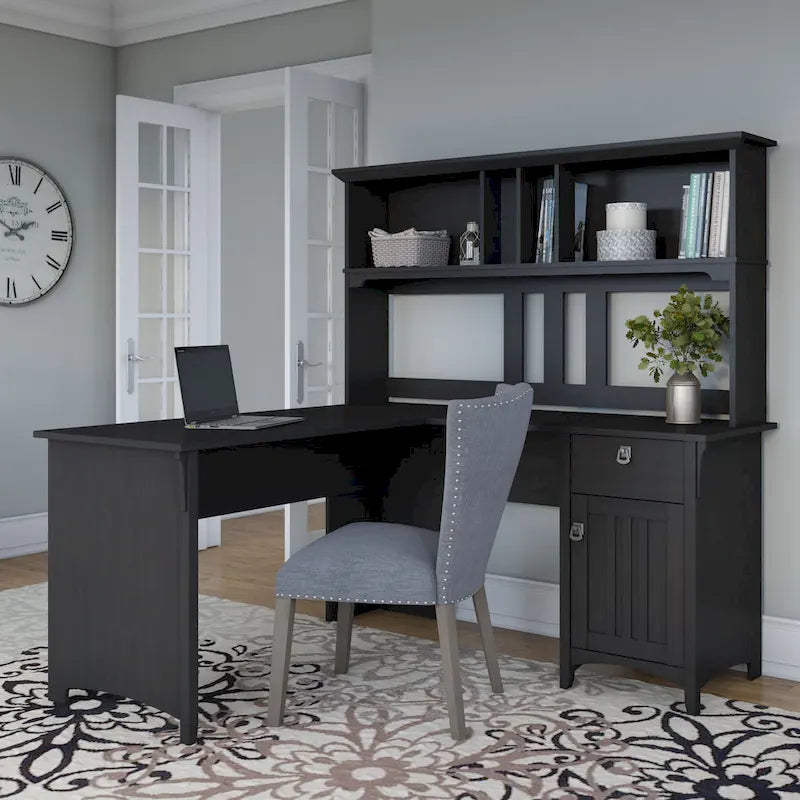 Bush Furniture Salinas 60W L Shaped Desk with Storage Hutch