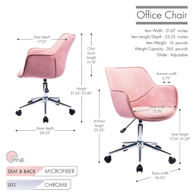 Sedia da ufficio singola in microfibra regolabile (verde/blu/grigio/rosa) con braccioli