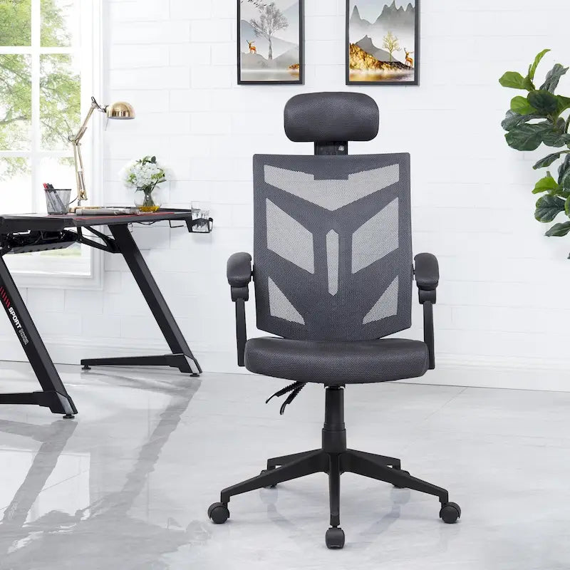 Sedia da ufficio ergonomica regolabile con poggiatesta, sedia da scrivania ergonomica, sedia da ufficio a rete ad alto schienale con supporto lombare e ruote