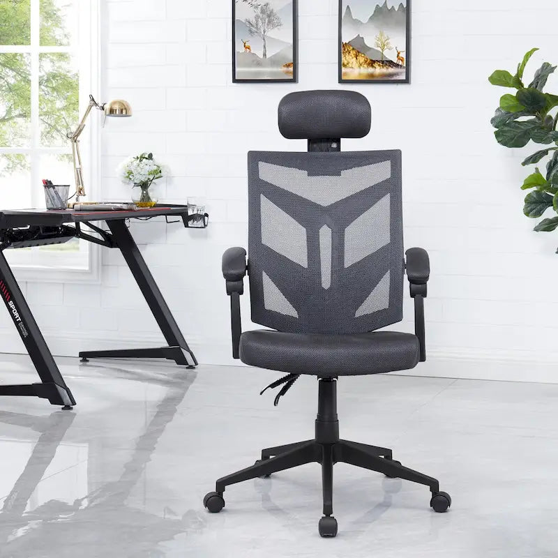 Sedia da ufficio ergonomica regolabile con poggiatesta, sedia da scrivania ergonomica, sedia da ufficio a rete ad alto schienale con supporto lombare e ruote