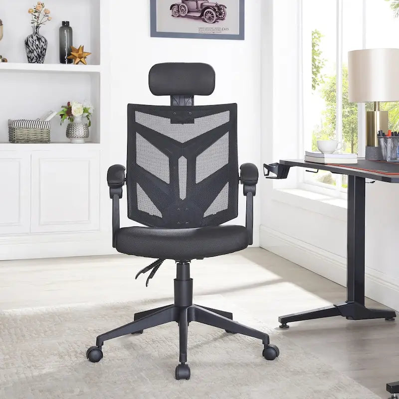 Sedia da ufficio ergonomica regolabile con poggiatesta, sedia da scrivania ergonomica, sedia da ufficio a rete ad alto schienale con supporto lombare e ruote