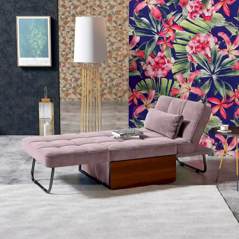 Ottoman Futon Trasformabile 1 Posto Blu Marino/Rosa Antico