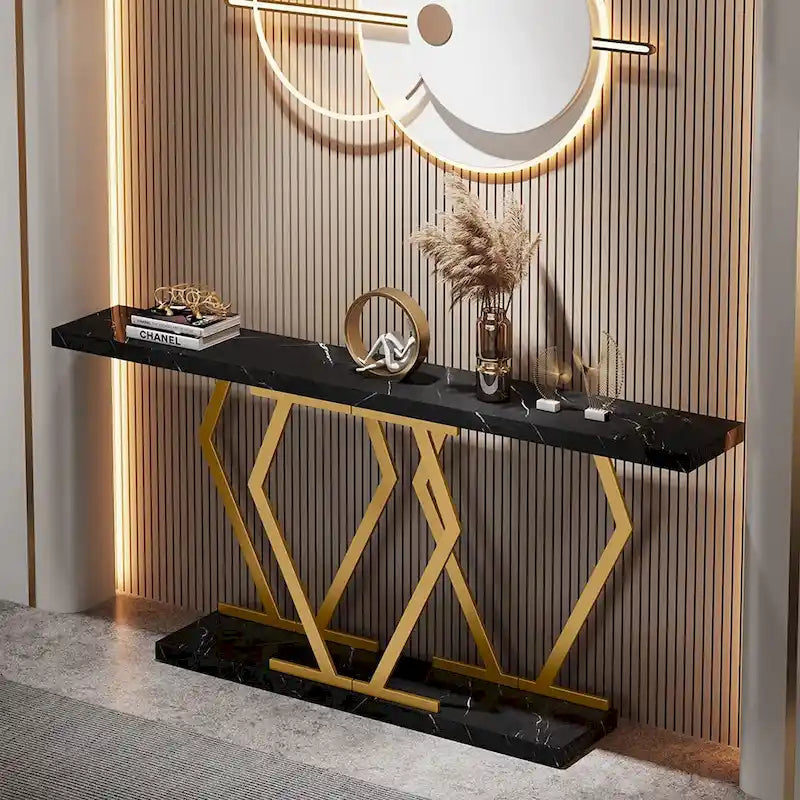 Consolle moderna con ripiano effetto marmo e struttura dorata, 180 cm, 1 pezzo