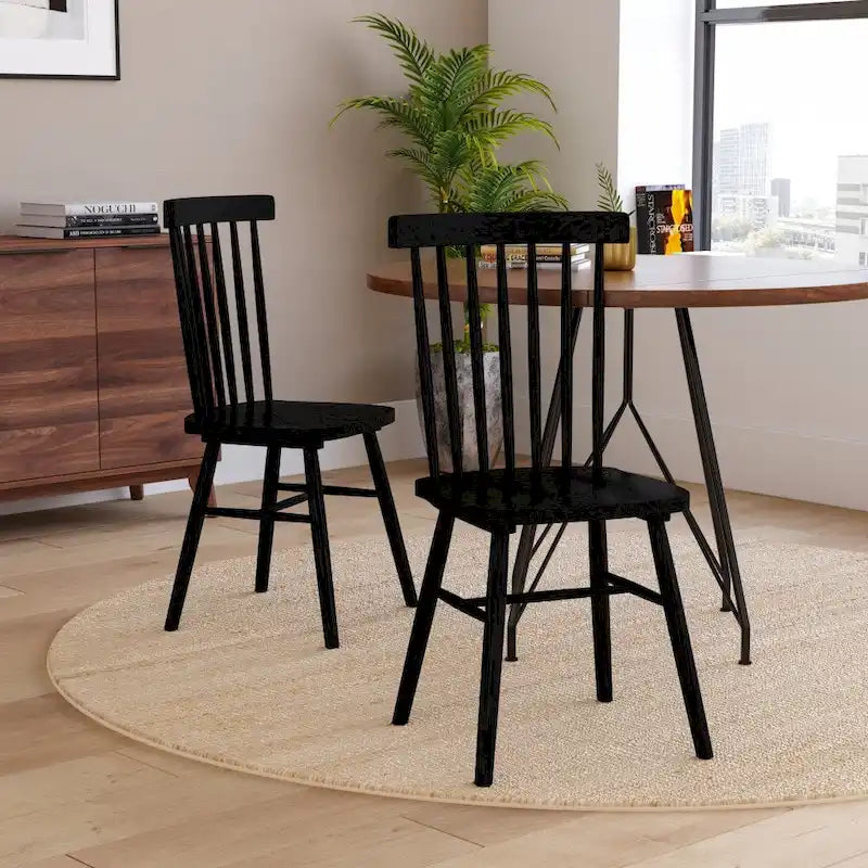 Sedie da pranzo commerciali Windsor Style in legno massello con schienale a fusi – Set da 2