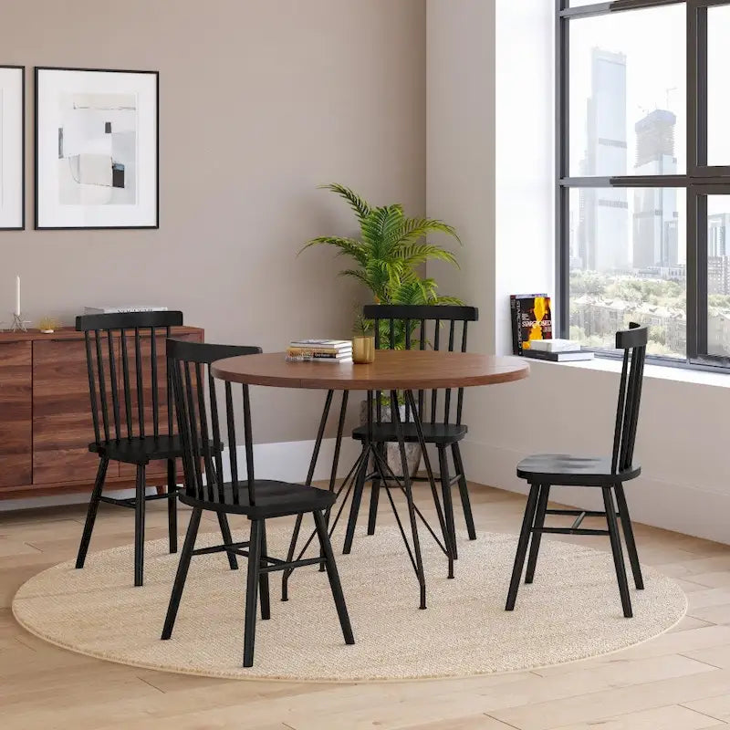 Sedie da pranzo commerciali Windsor Style in legno massello con schienale a fusi – Set da 2