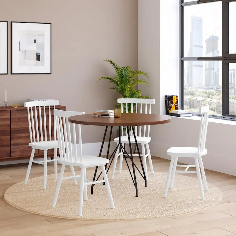 Sedie da pranzo commerciali Windsor Style in legno massello con schienale a fusi – Set da 2
