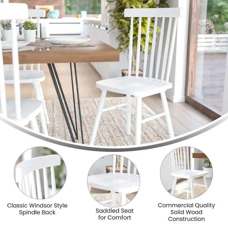 Sedie da pranzo commerciali Windsor Style in legno massello con schienale a fusi – Set da 2