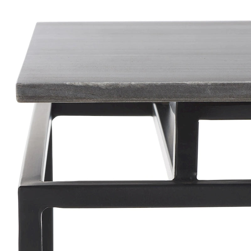 Tavolino d'appoggio a due piani in marmo bianco/nero/grigio, gambe in metallo, per 1 persona